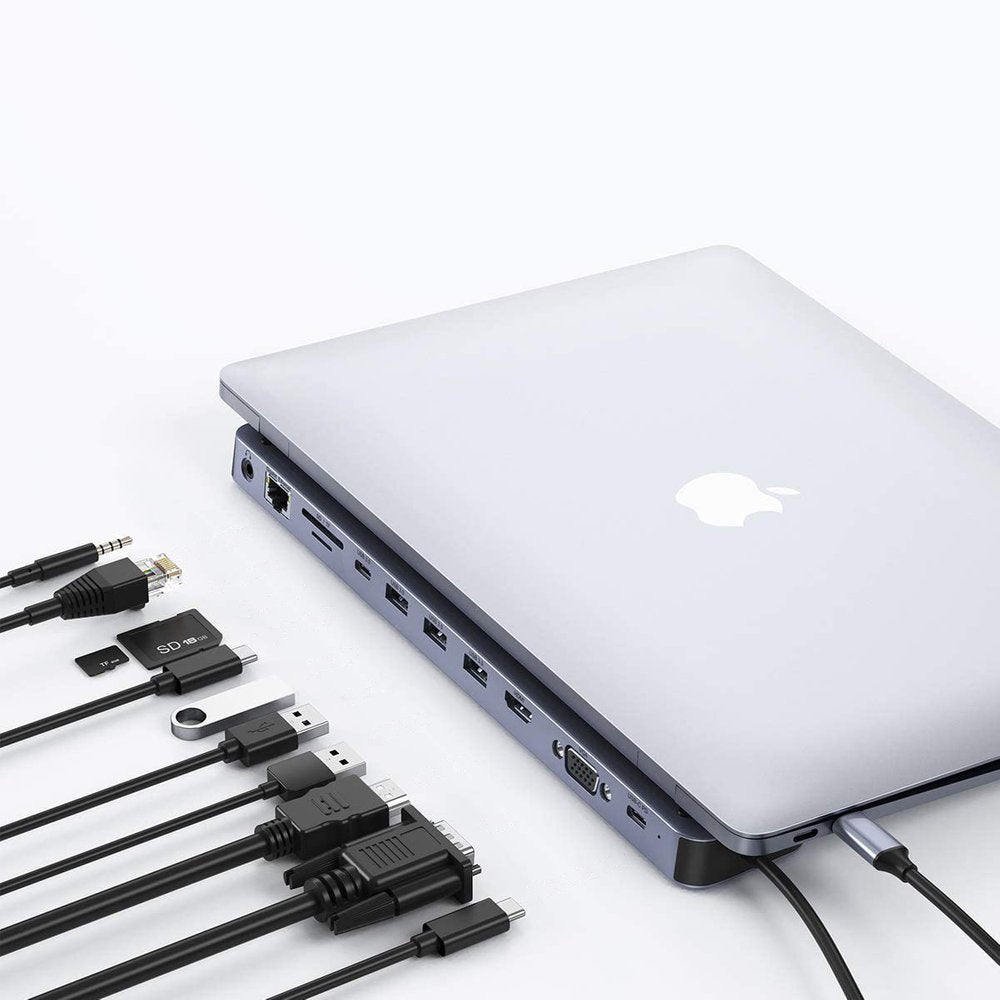 Choetech daugiafunkcis doko stoties adapteris HUB USB Type C 11in1 100W PD pilkas (HUB-M20) -- USB Hubs