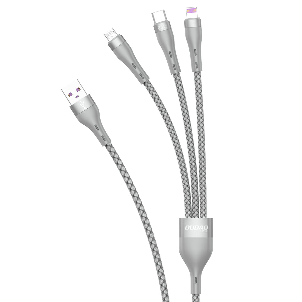 Dudao 3in1 USB laidas - Lightning / microUSB / USB Type C 65W 1,2 m pilkas (L20X) -- Cell phone cables