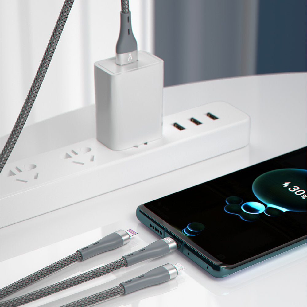 Dudao 3in1 USB laidas - Lightning / microUSB / USB Type C 65W 1,2 m pilkas (L20X) -- Cell phone cables