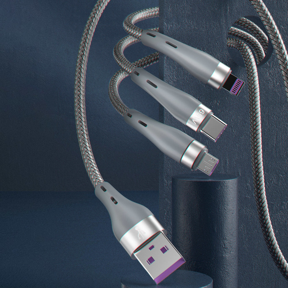 Dudao 3in1 USB laidas - Lightning / microUSB / USB Type C 65W 1,2 m pilkas (L20X) -- Cell phone cables