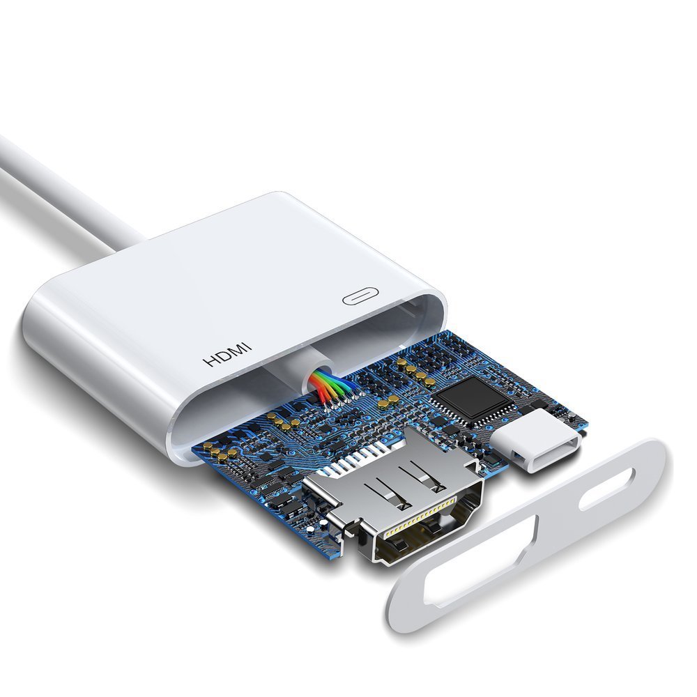 Joyroom S-H141 Lightning (vyriškas) – HDMI FullHD 1080p 60Hz (moteris) / Lightning (moteriškas) adapteris – baltas -- USB...