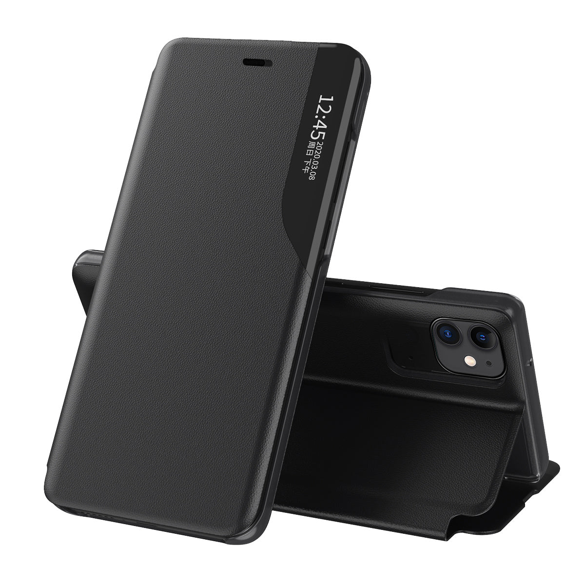 Eco Leather View dėklas iPhone 13 Pro Max – juodas