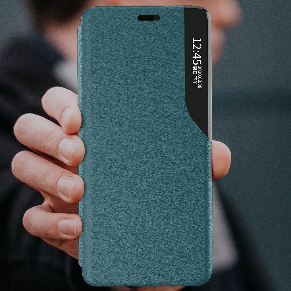 Eco Leather View dėklas iPhone 13 Pro Max – mėlynas