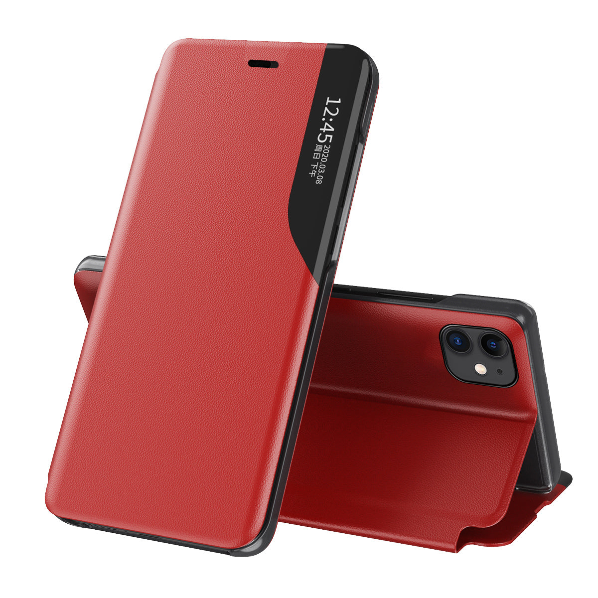 Atverčiamas dėklas iPhone 13 Pro – raudonas, su stovu