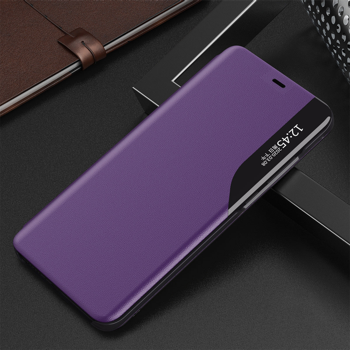 Eco Leather View dėklas iPhone 13 mini – violetinis