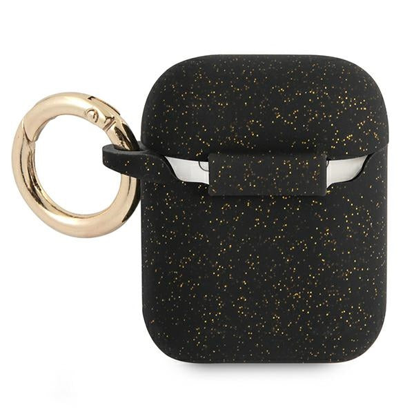 Guess silikoninis dėklas AirPods 1/2 – juodas su blizgučiais