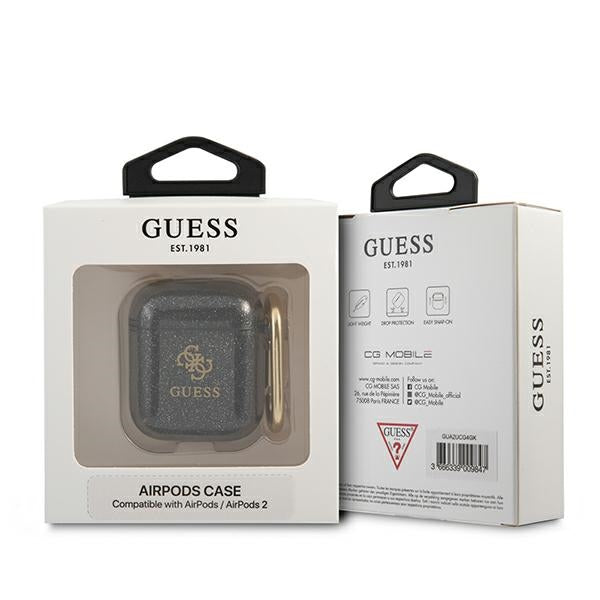 Guess AirPods 1/2 dėklas – juodas, Glitter