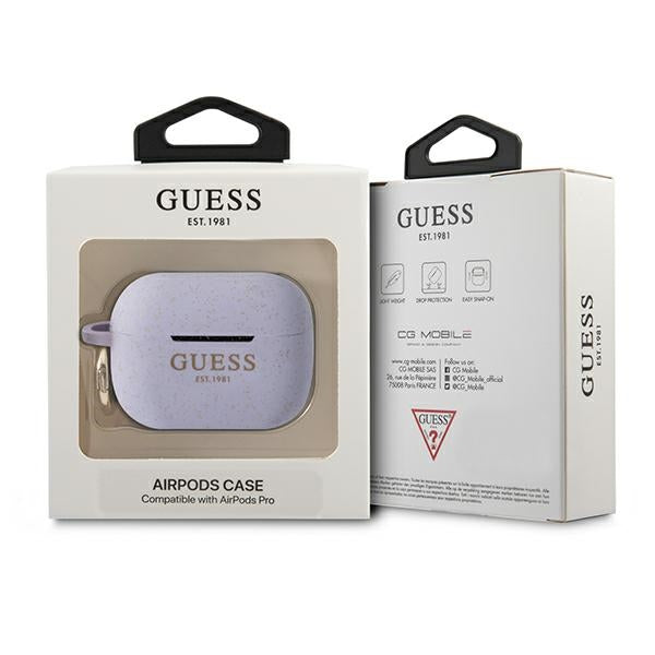 Guess silikoninis dėklas AirPods Pro – violetinis, blizgus -- AirPods Pro