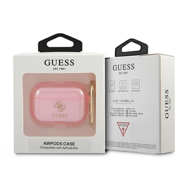 Guess dėklas AirPods Pro – rožinis, Glitter
