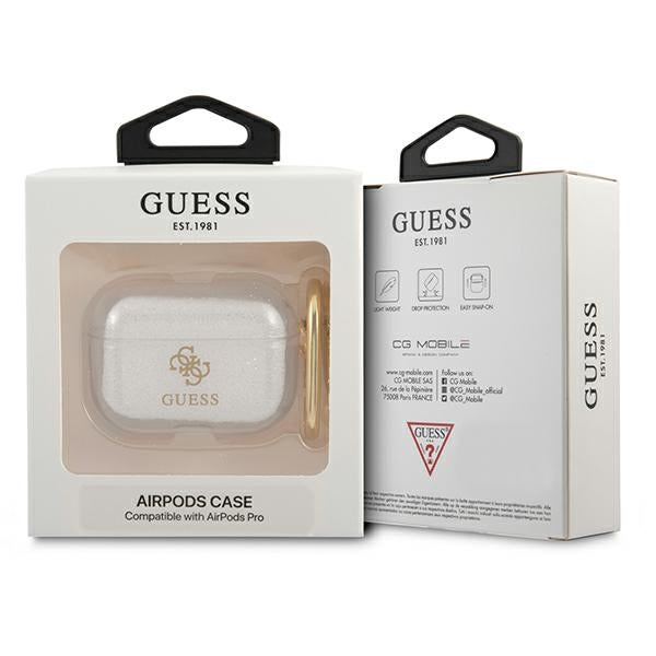 Guess AirPods Pro dėklas – skaidrus su blizgučiais