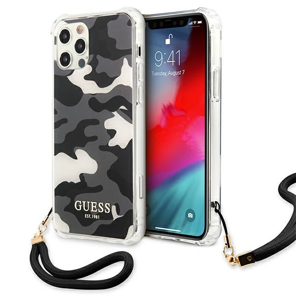 Guess Camouflage dėklas iPhone 12 Pro Max – juodas -- iPhone 12 Pro Max