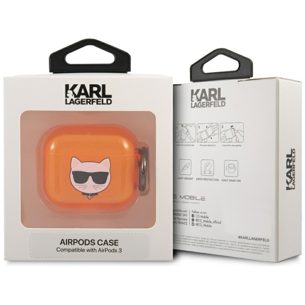 Karl Lagerfeld AirPods 3 dėklas Choupette – oranžinis