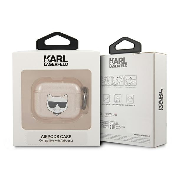 Karl Lagerfeld blizgus AirPods 3 dėklas – auksinis