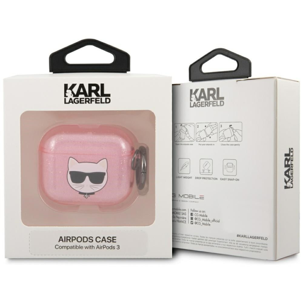 Karl Lagerfeld blizgus Choupette dėklas AirPods 3 – rožinis