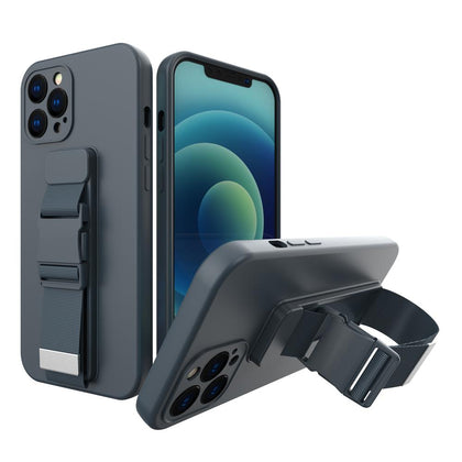 Silikoninis dėklas su virvele iPhone 13 – tamsiai mėlynas