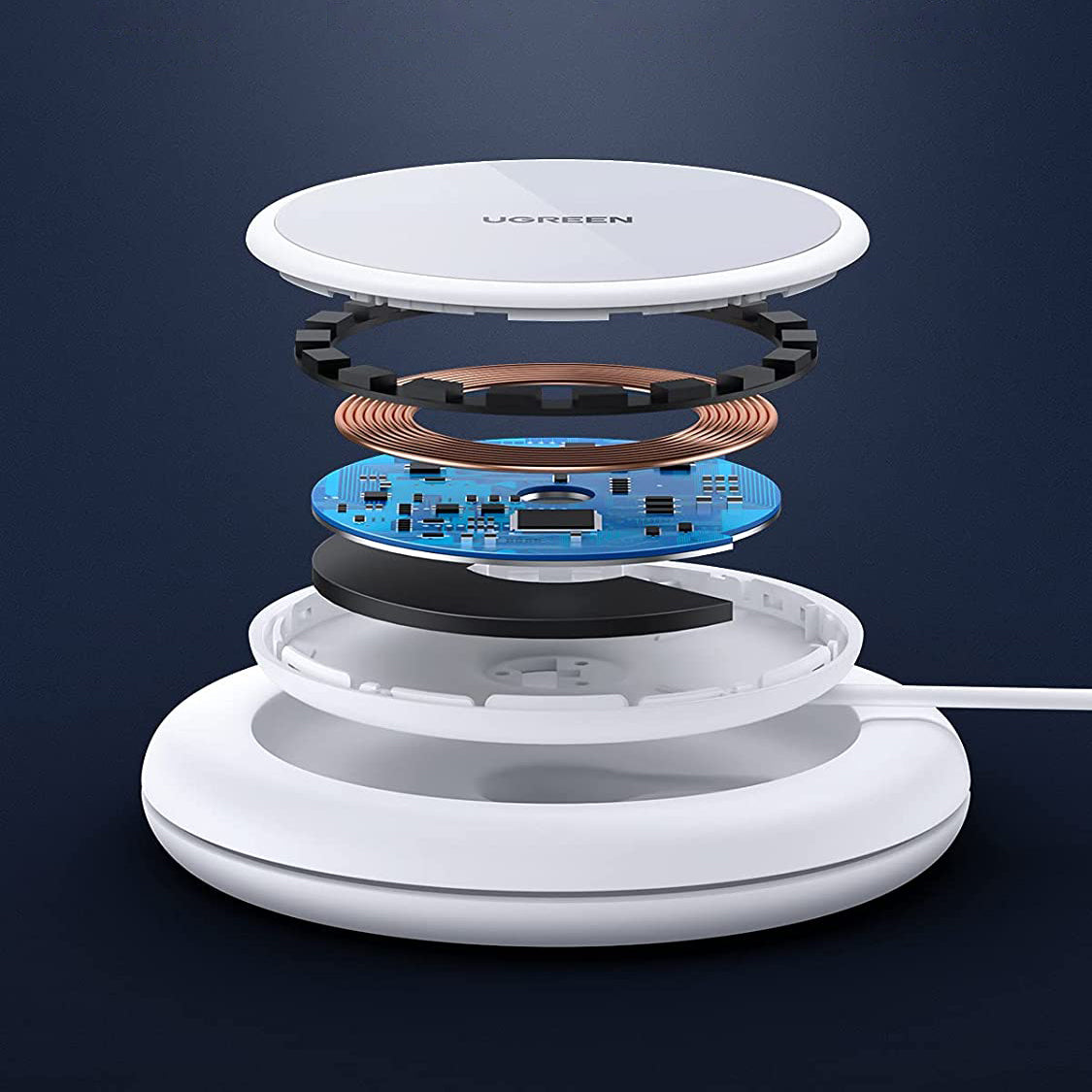 Ugreen CD245 40123 belaidis Qi / MagSafe įkroviklis 15W su USB-C kabeliu – baltas -- Cell phone chargers