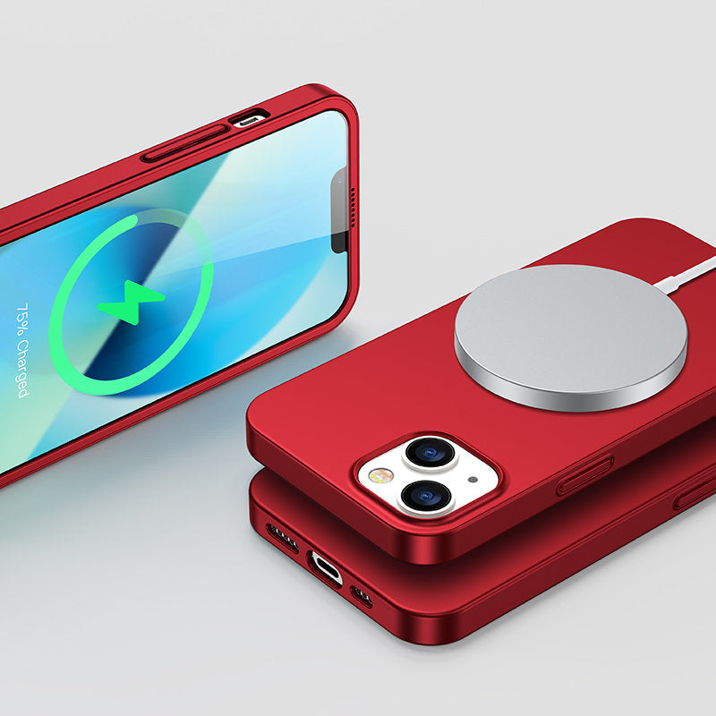 Joyroom 360° dėklas iPhone 13 su grūdintu stiklu – raudonas