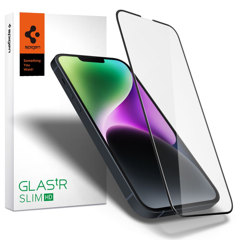 Spigen Glass FC grūdintas stiklas iPhone 13/13 Pro/14/16e – juodas