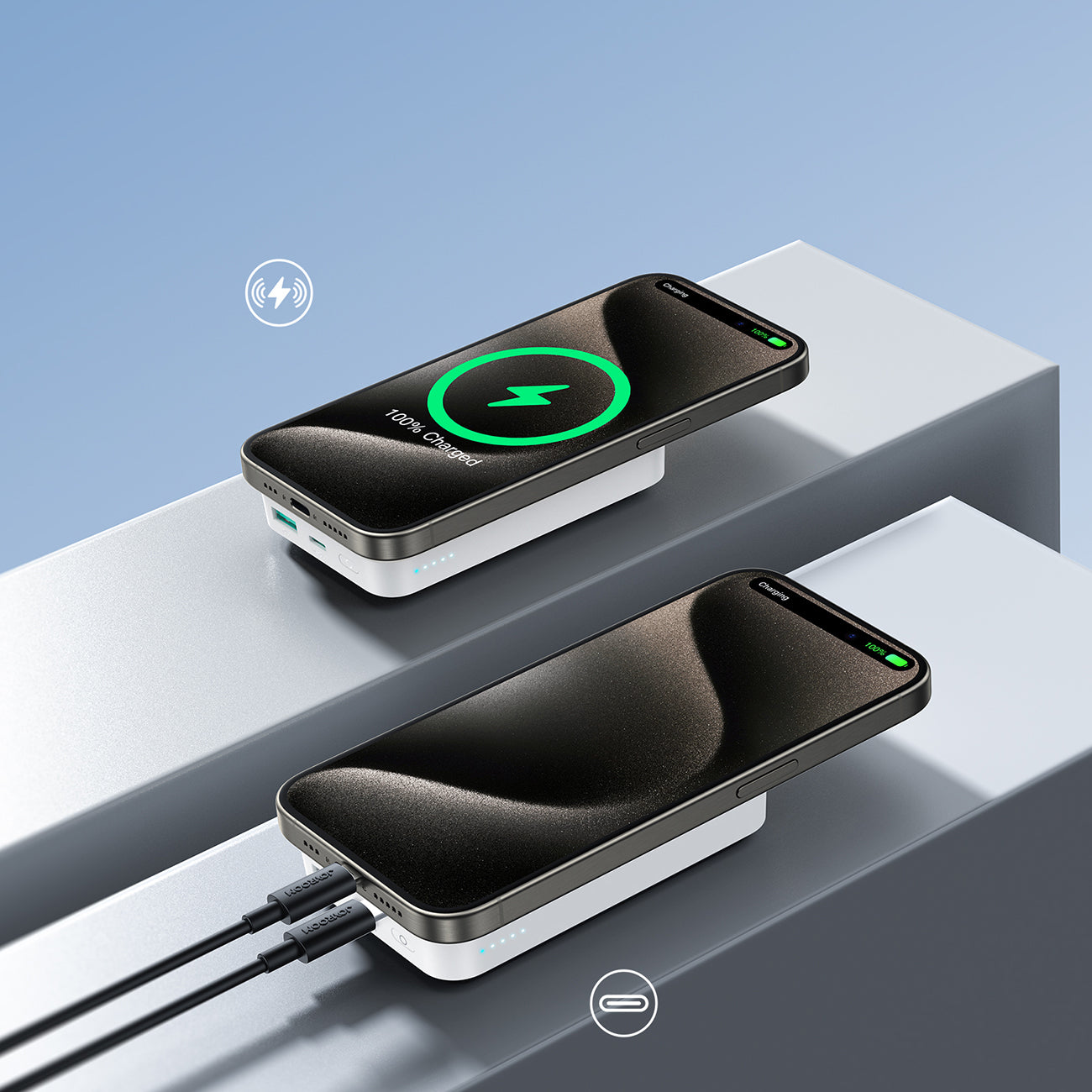 Joyroom JR-W020 išorinė baterija 20W 10000mAh MagSafe + USB-C - USB-C laidas 0.25m - balta
