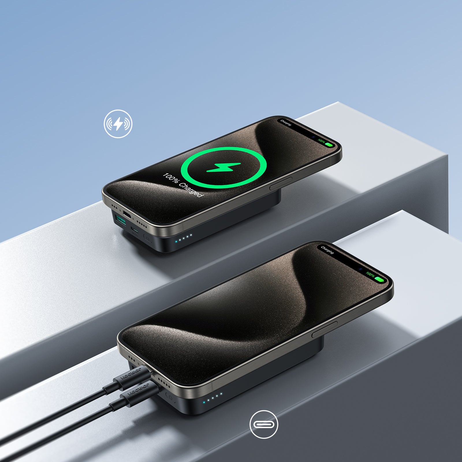Joyroom JR-W020 išorinė baterija 20W 10000mAh MagSafe + USB-C - USB-C laidas 0.25m - juoda