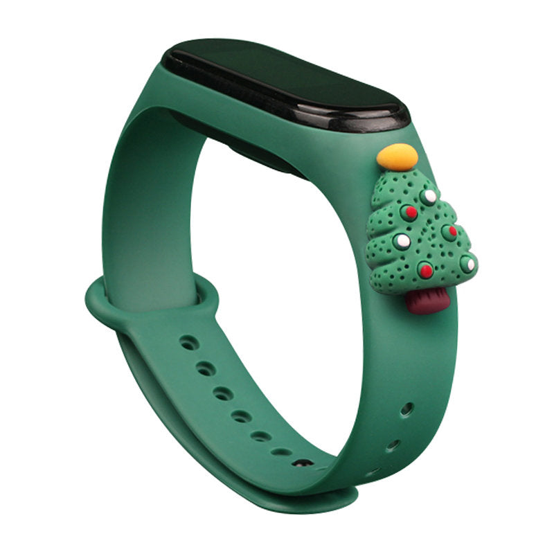 Strap Xmas for Xiaomi Mi Band 3 / 4 Kalėdinė silikoninė apyrankė su Kalėdų eglute - Tamsiai žalia -- Xiaomi Mi Band 3 /...