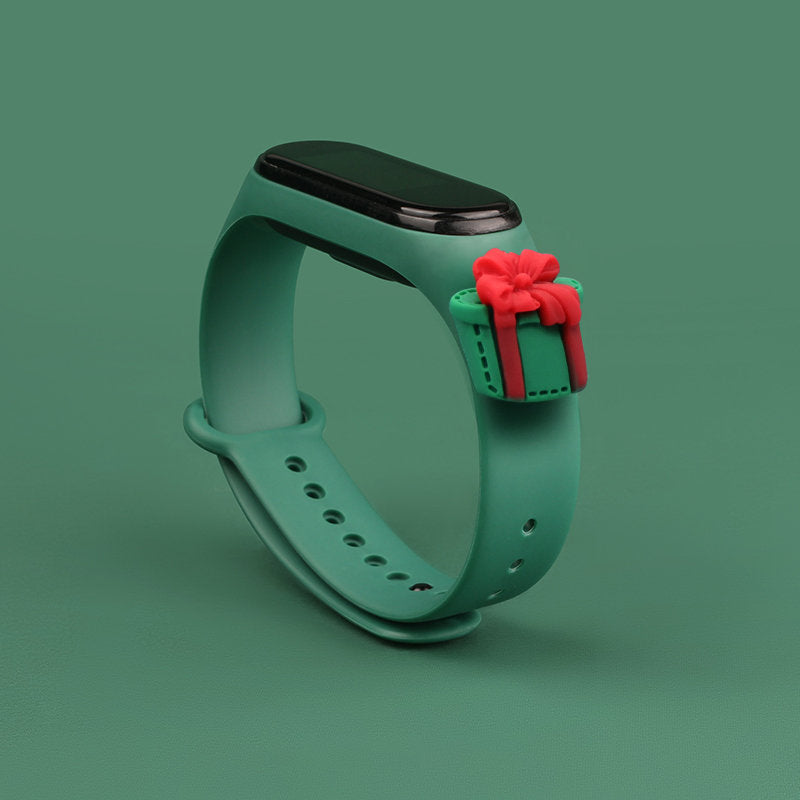 Strap Xmas for Xiaomi Mi Band 3 / 4 Kalėdinė silikoninė apyrankė su Dovanėle - Tamsiai žalia -- Xiaomi Mi Band 3 / Xiaomi...