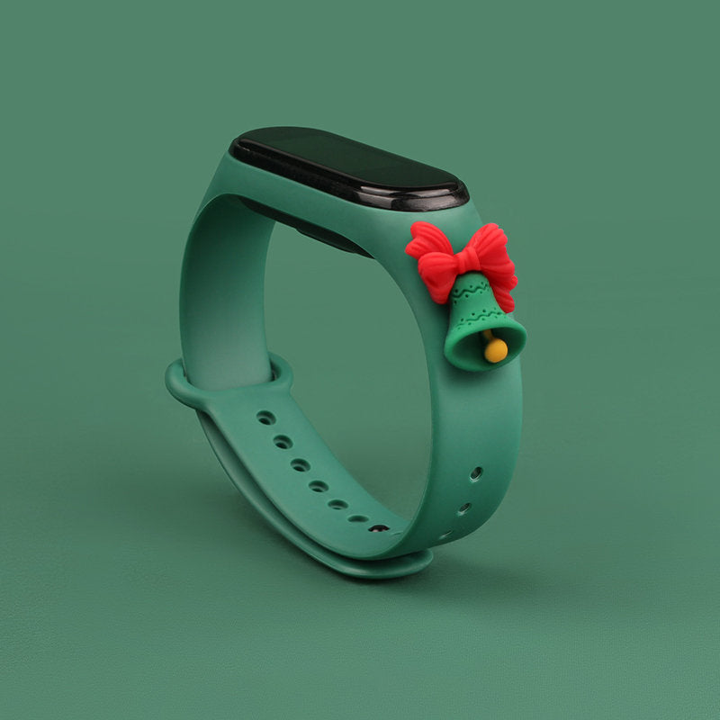 Strap Xmas for Xiaomi Mi Band 3 / 4 Kalėdinė silikoninė apyrankė su Varpeliu - Tamsiai žalia -- Xiaomi Mi Band 3 / Xiaomi...