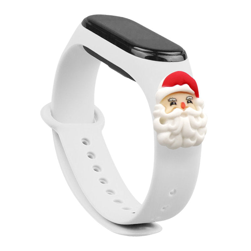 Strap Xmas for Xiaomi Mi Band 3 / 4 Kalėdinė silikoninė apyrankė su Kalėdų Seneliu - Balta -- Xiaomi Mi Band 3 / Xiaomi...