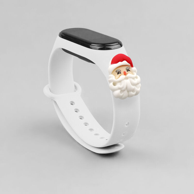 Strap Xmas for Xiaomi Mi Band 3 / 4 Kalėdinė silikoninė apyrankė su Kalėdų Seneliu - Balta -- Xiaomi Mi Band 3 / Xiaomi...