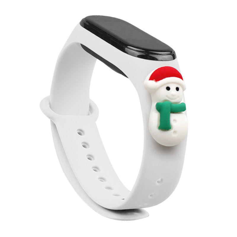 Strap Xmas for Xiaomi Mi Band 3 / 4 Kalėdinė silikoninė apyrankė su Sniego Seneliu - Balta -- Xiaomi Mi Band 3 / Xiaomi...