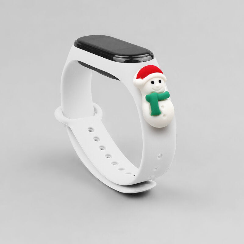 Strap Xmas for Xiaomi Mi Band 3 / 4 Kalėdinė silikoninė apyrankė su Sniego Seneliu - Balta -- Xiaomi Mi Band 3 / Xiaomi...