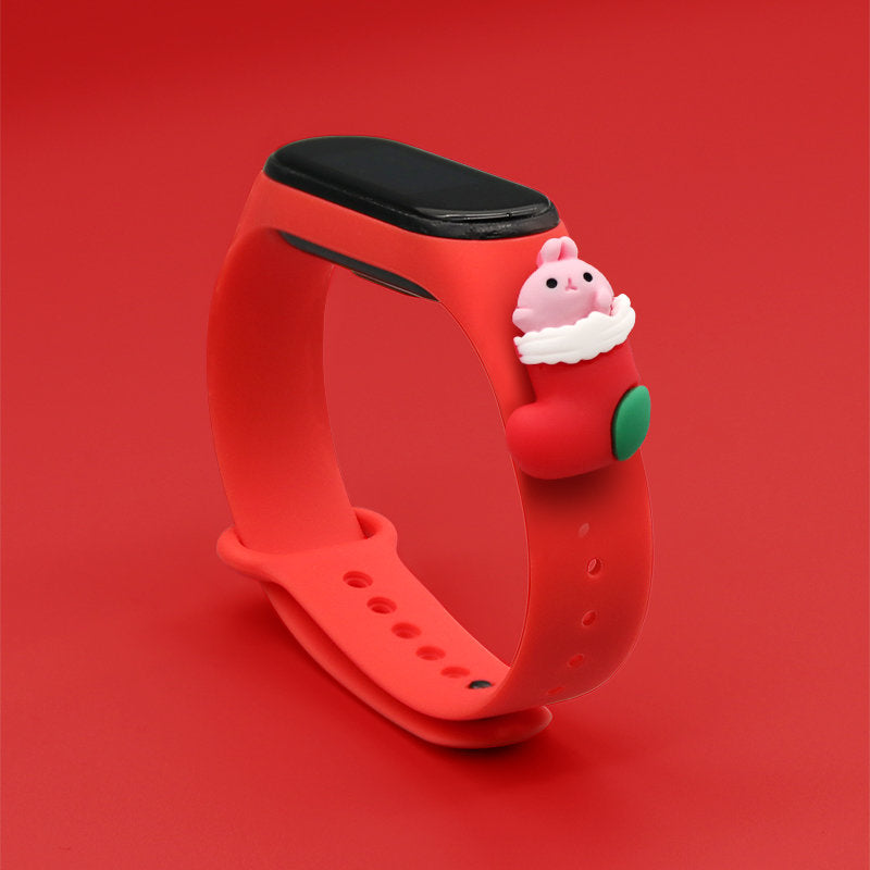 Strap Xmas Xiaomi Mi Band 3 / 4 kalėdinis silikoninis dirželis su kojine - raudona -- Xiaomi Mi Band 3 / Xiaomi Mi Band 4