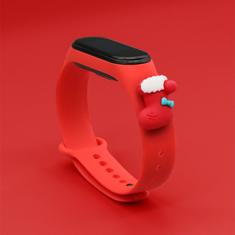 Strap Xmas Xiaomi Mi Band 3 / 4 kalėdinis silikoninis dirželis su kojine - raudona -- Xiaomi Mi Band 3 / Xiaomi Mi Band 4
