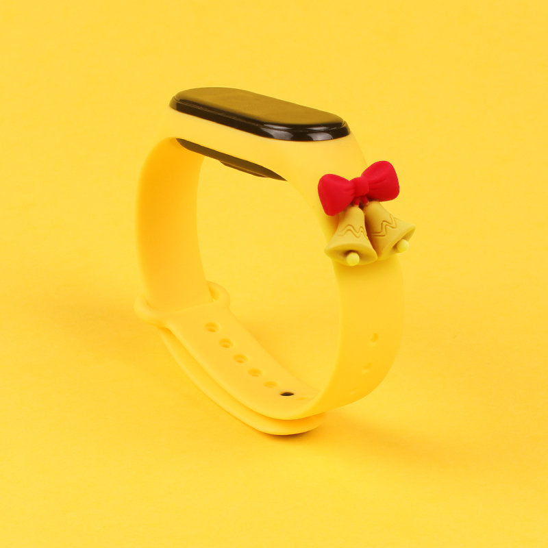 Strap Xmas Xiaomi Mi Band 3 / 4 kalėdinis silikoninis dirželis su varpeliais - geltona -- Xiaomi Mi Band 3 / Xiaomi Mi Band 4