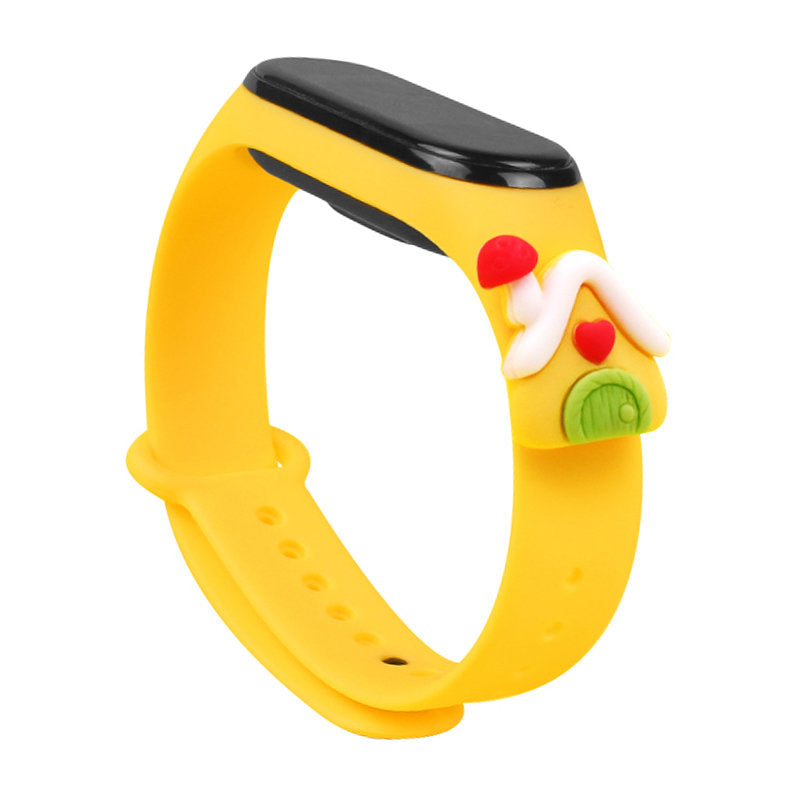 Strap Xmas Xiaomi Mi Band 3 / 4 kalėdinis silikoninis dirželis su nameliu - geltona -- Xiaomi Mi Band 3 / Xiaomi Mi Band 4