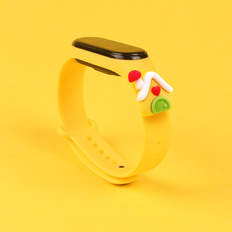 Strap Xmas Xiaomi Mi Band 3 / 4 kalėdinis silikoninis dirželis su nameliu - geltona -- Xiaomi Mi Band 3 / Xiaomi Mi Band 4