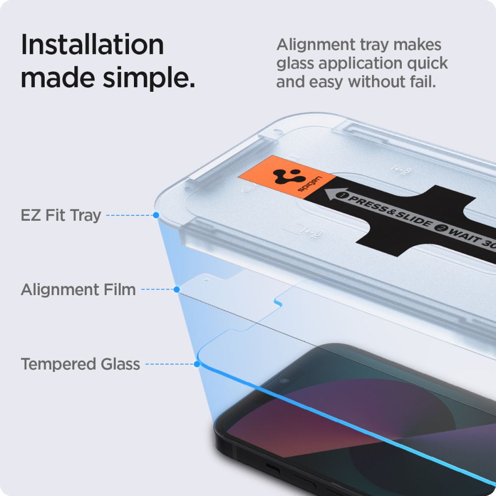 Spigen Glas TR EZ Fit grūdintas stiklas iPhone 13/14/16e (2 vnt.)