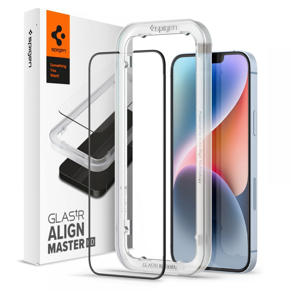 Spigen grūdintas stiklas iPhone 13/13 Pro/14 – juodas