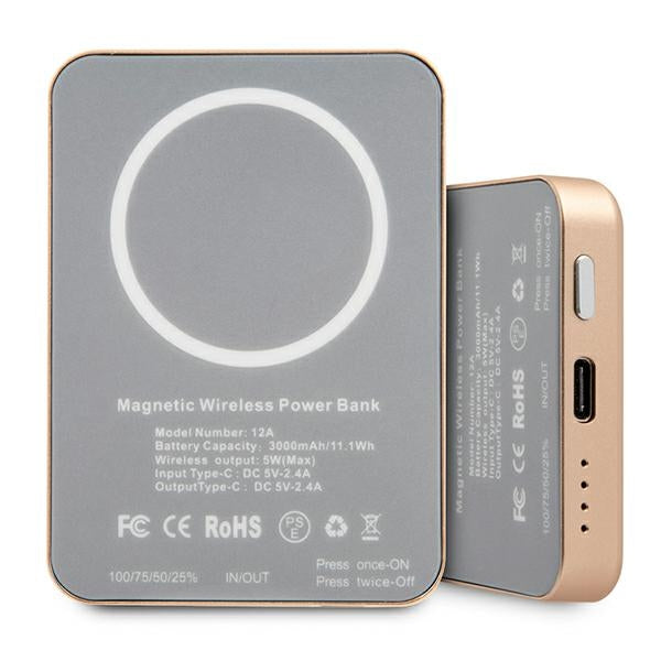 Guess indukcinė išorinė baterija 5W GUPBMSVSLG 3000mAh auksinė/auksinė MagSafe
