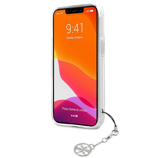 Guess skaidrus dėklas iPhone 13 mini – 4G Gray Strap Charm