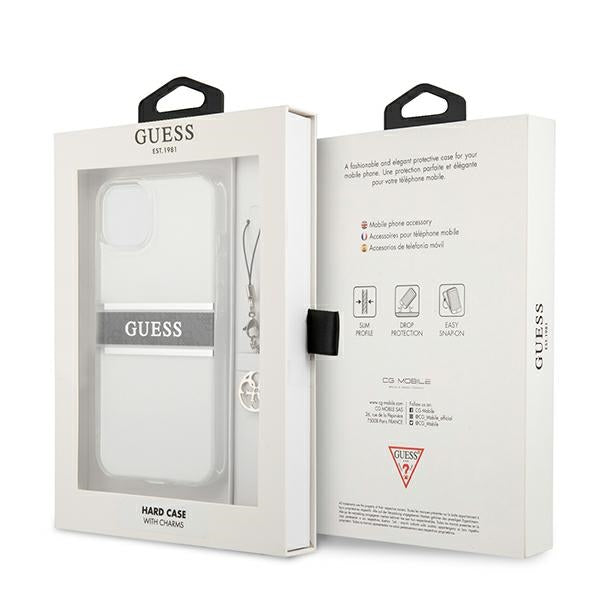 Guess skaidrus dėklas iPhone 13 mini – 4G Gray Strap Charm