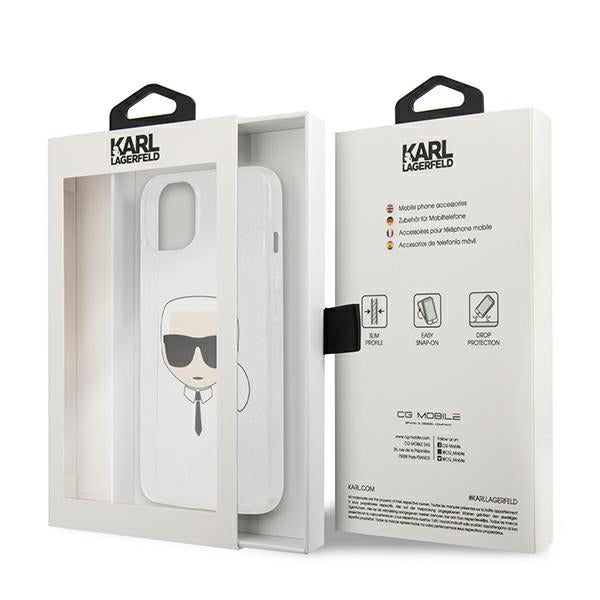 Karl Lagerfeld blizgus dėklas iPhone 13 mini – sidabrinis