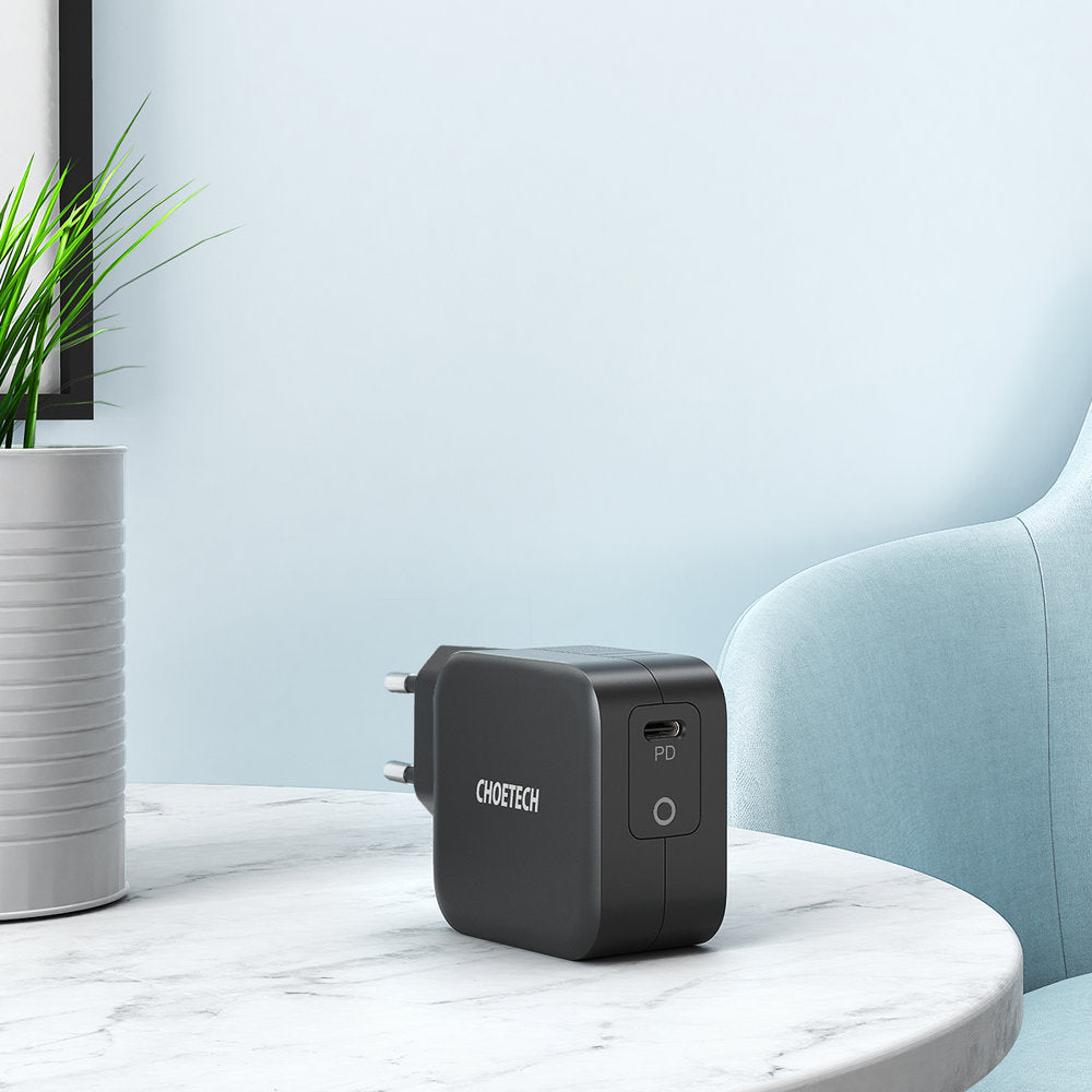 Choetech GaN USB Type C sieninis įkroviklis 61W Power Delivery juodas (Q6006)