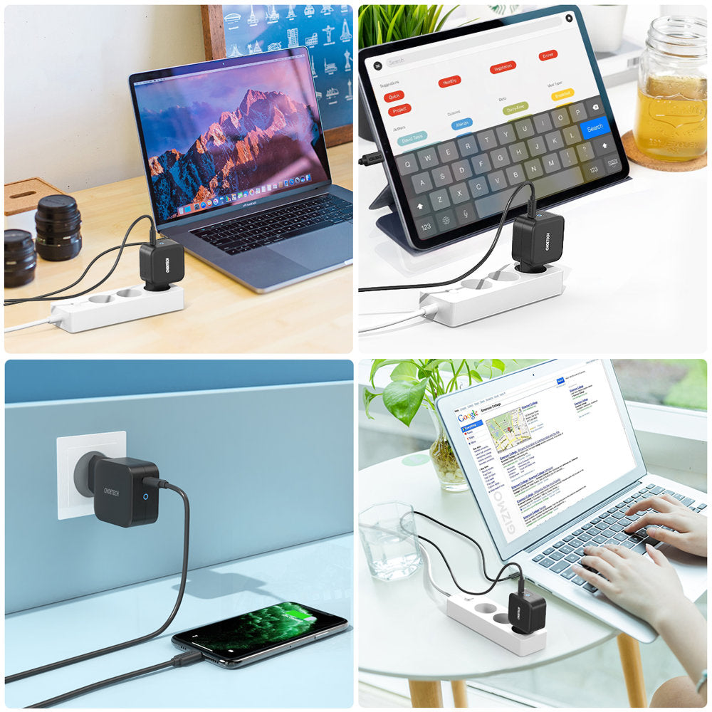 Choetech GaN USB Type C sieninis įkroviklis 61W Power Delivery juodas (Q6006)