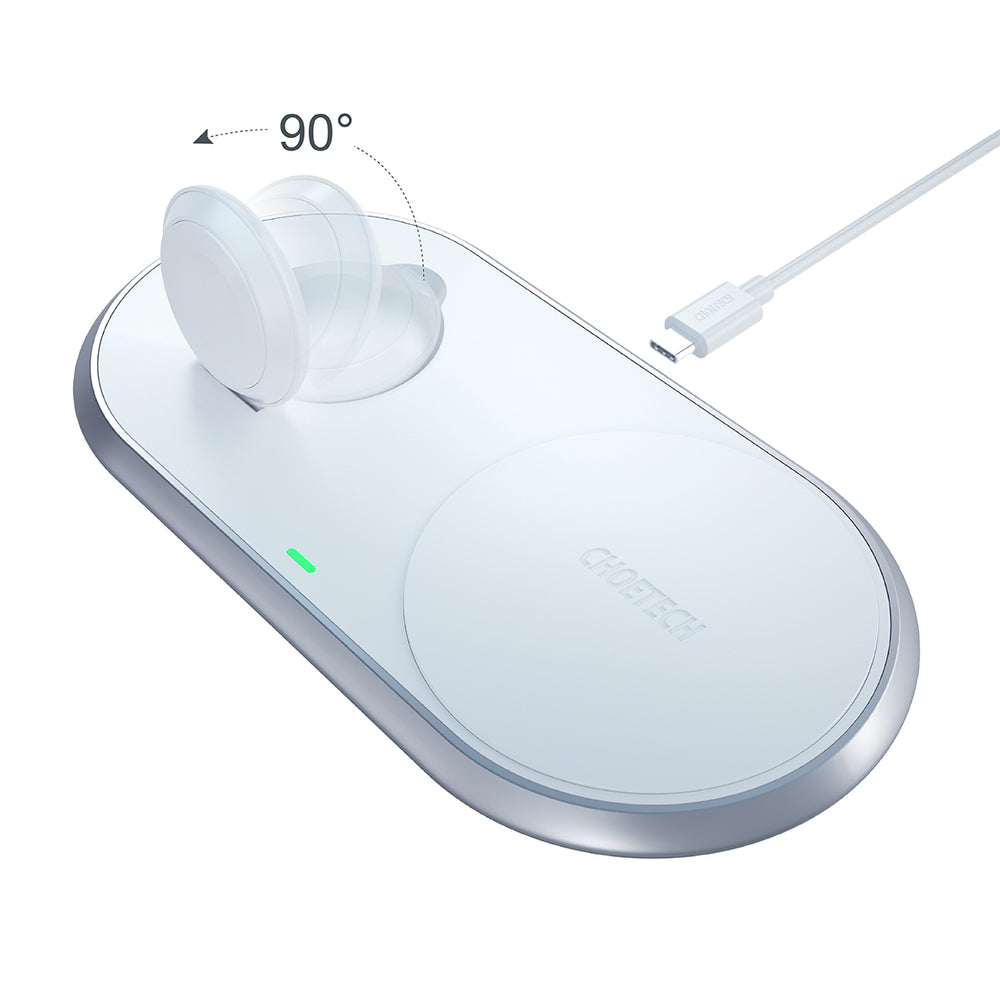 Choetech Qi 2in1 belaidis įkroviklis išmaniesiems telefonams / Apple Watch su stovu (MFI) USB Type C baltas (T317)