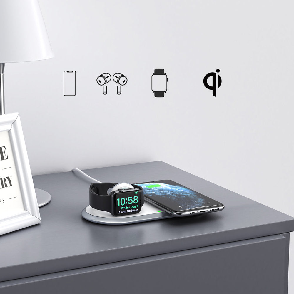 Choetech Qi 2in1 belaidis įkroviklis išmaniesiems telefonams / Apple Watch su stovu (MFI) USB Type C baltas (T317)