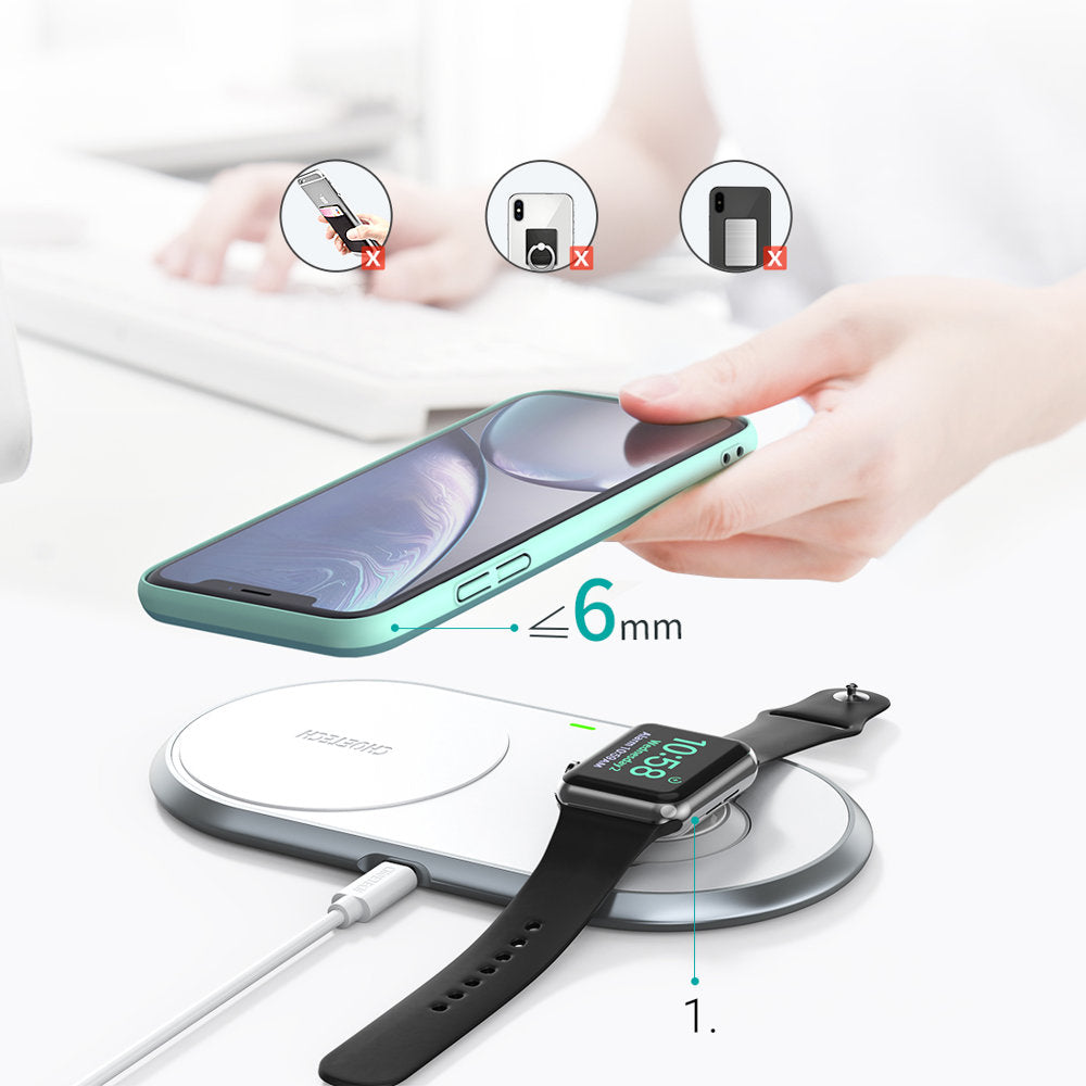 Choetech Qi 2in1 belaidis įkroviklis išmaniesiems telefonams / Apple Watch su stovu (MFI) USB Type C baltas (T317)