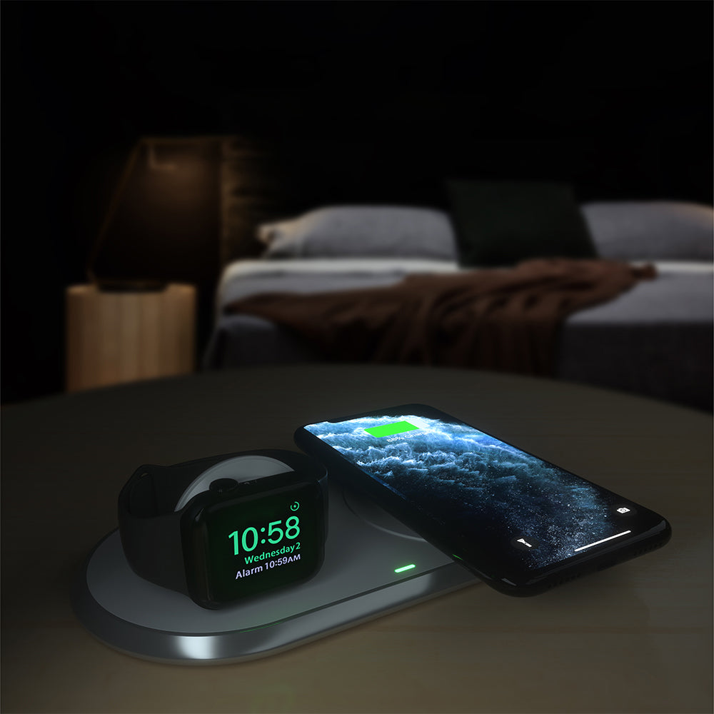 Choetech Qi 2in1 belaidis įkroviklis išmaniesiems telefonams / Apple Watch su stovu (MFI) USB Type C baltas (T317)