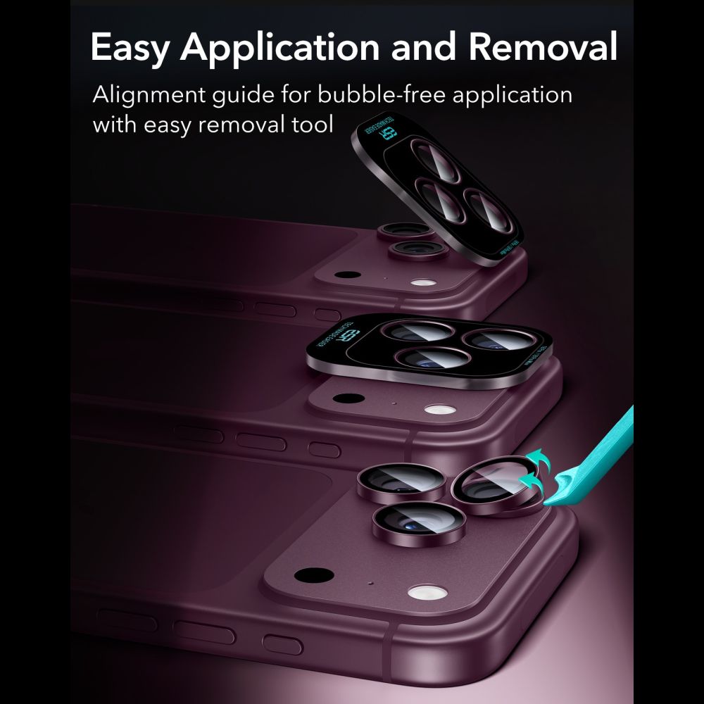 Kameros apsauginis stiklas ESR Armorite iPhone 18 Pro / 18 Pro Max, tamsiai bordinis -- iPhone 18 Pro, iPhone 18 Pro Max