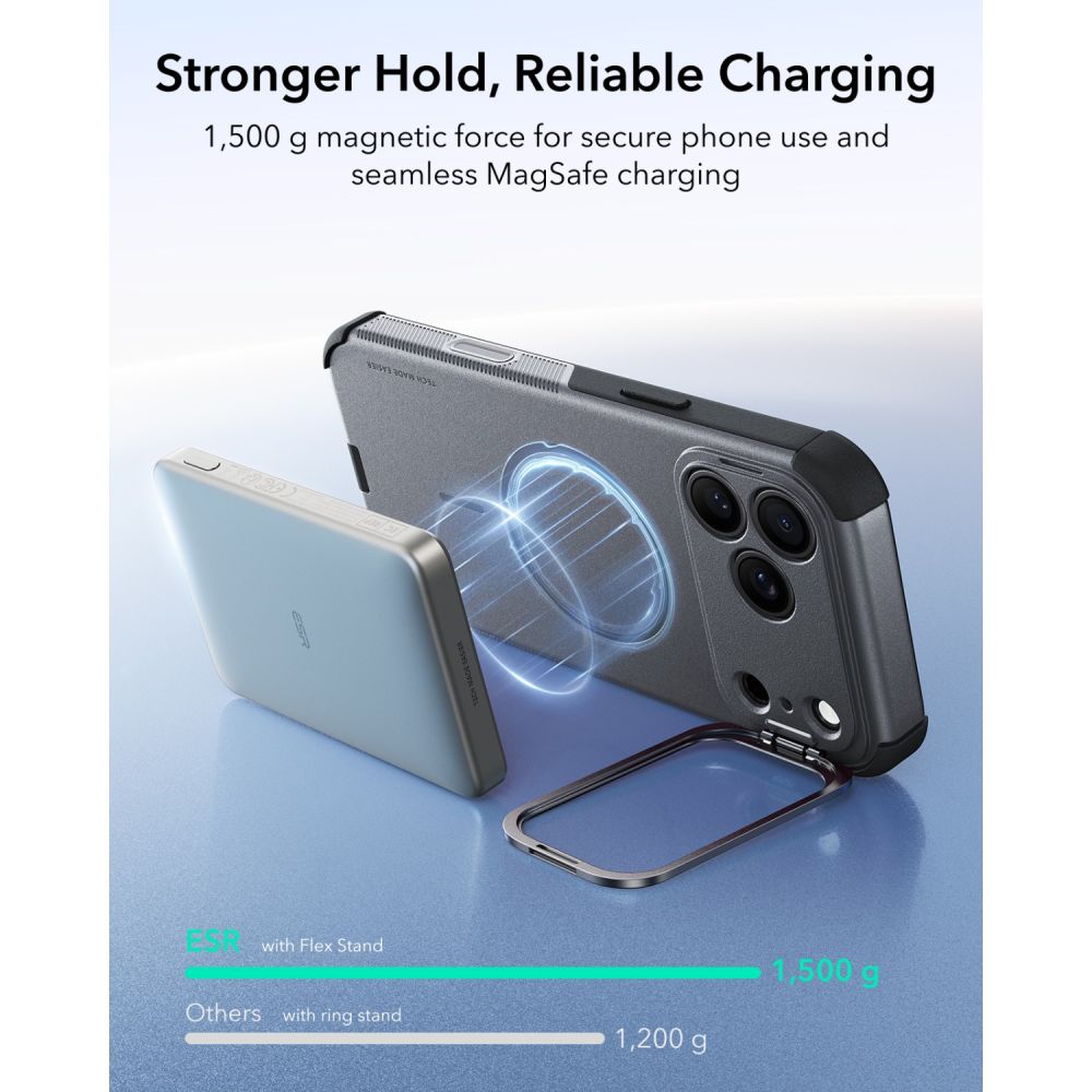 Dėklas ESR Cyber Tough Kickstand MagSafe iPhone 17 Pro / 18 Pro, pilkas -- iPhone 17 Pro, iPhone 18 Pro